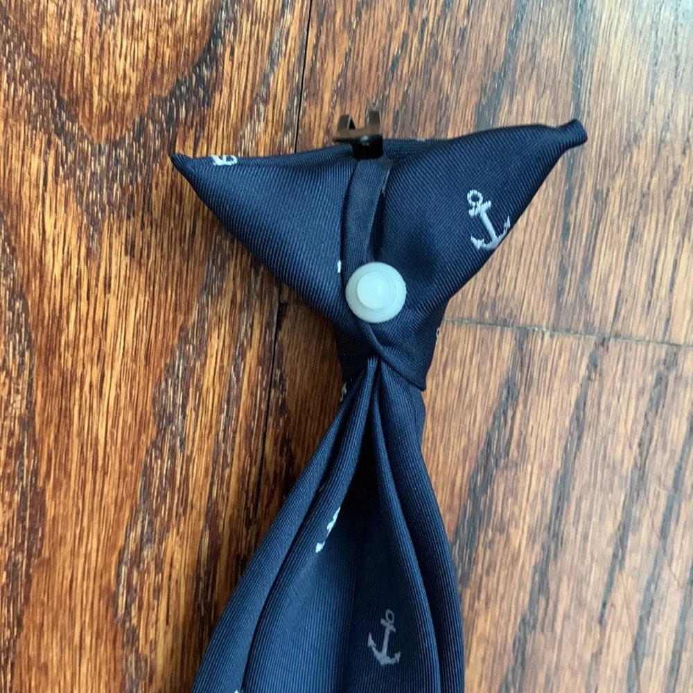 YOUTH BOYS NAVY CLIP-ON TIE W/ ANCHORS AND ADJUSTABLE BOW-TIE W/ DOTS SIZE 3-8yr